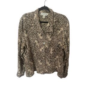 Silk land silk cheetah blouse top sz XL